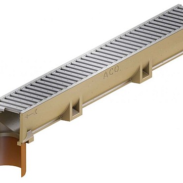 ACO Euroline roostergoot 100x9,7 verzinkt stalen sleufrooster + onderuitloop