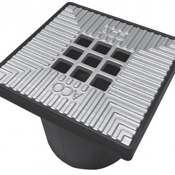 ACO Vloerput met zilveren gietijzeren rooster en kunststof rand