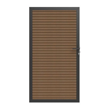 Newtechwood co-extrusie composiet deur in aluminium frame, horizontaal triple, 100x195 cm, teak.