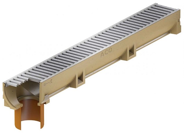 ACO Euroline roostergoot 100x9,7 verzinkt stalen sleufrooster + onderuitloop