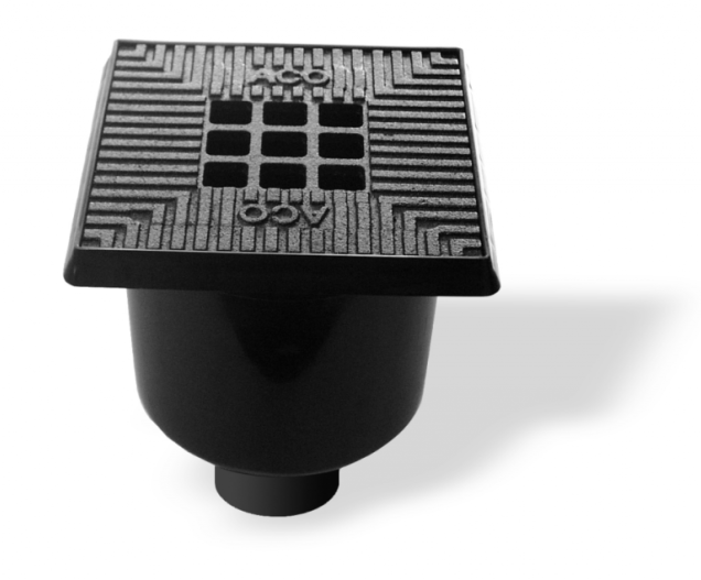 ACO Vloerput met gietijzeren rooster en kunststof rand 20x20x24