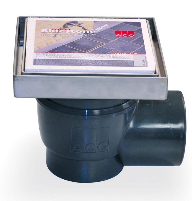ACO Vloerput Bluestone RVS 200x200 incl stankslot, zij-uitlaat 110mm