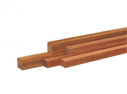 Azobe Hardhouten paal geschaafd met V-groef, niet gepunt 8.5x8.5x400 cm