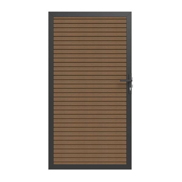 Newtechwood co-extrusie composiet deur in aluminium frame, horizontaal triple, 100x195 cm, teak.